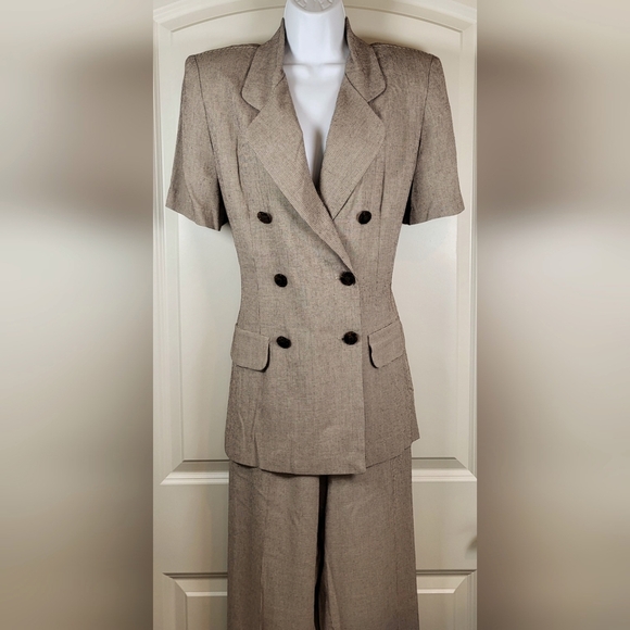 Virgo Pants - Vintage VIRGO II Lightweight Pantsuit Brown and Tan Houndstooth Size 8